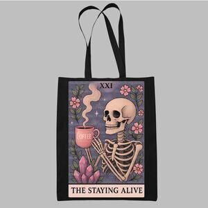 Tarot Card The Staying Alive Skeleton Coffee Tote Bag Witchy Gothic Art